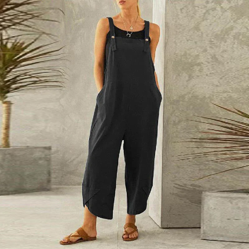 Harper | Women's Wide Leg Linen Jumpsuit Sleeveless Overalls - Image 10