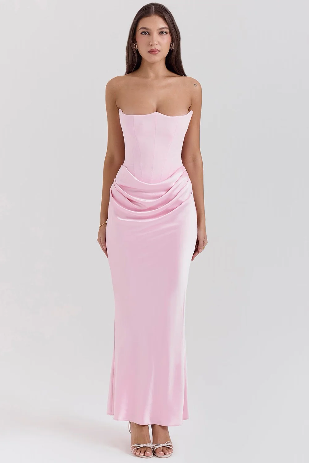 Hera | Elegant Retro Solid Color Strapless Party Dress - Image 3
