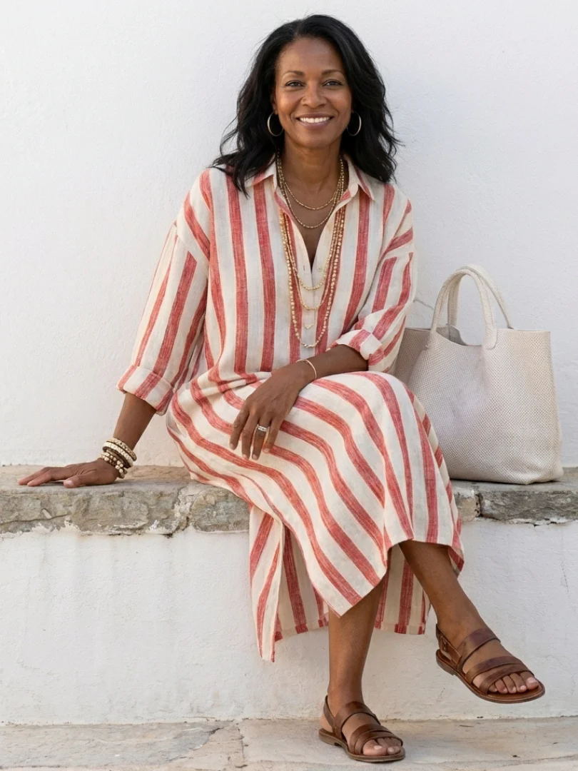 Imara | Women's Striped Midi Shirt Dress - Image 6