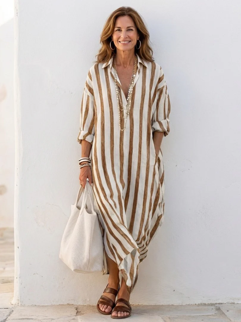 Imara | Women's Striped Midi Shirt Dress - Image 7