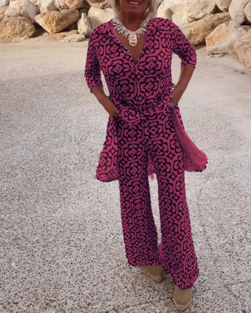 Jade | Women's 2 Piece Printed Wide Leg Trouser Set 3/4 Sleeve - Image 11