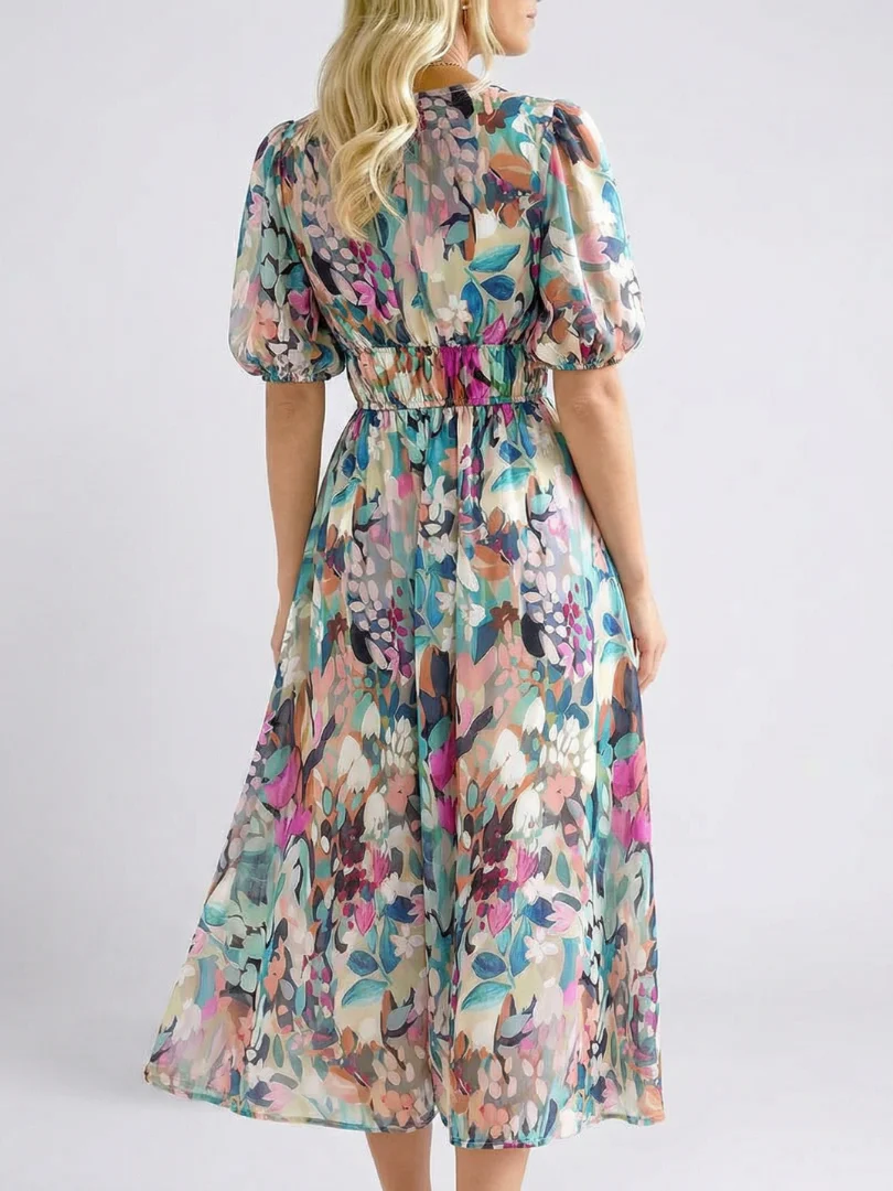 Jasmine | Women's Floral V Neck Midi Dress - Image 2