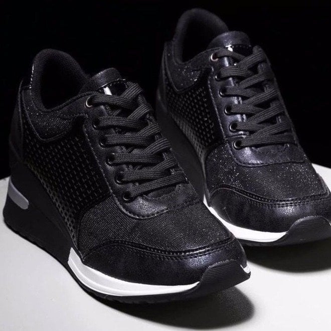 Lexi | Women's Wedge Heel Lace-Up Trainers with Perforated Detail - Image 4