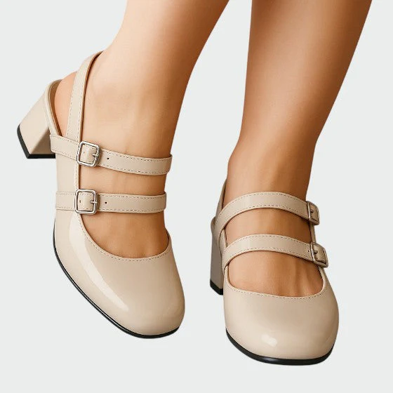 Lola | Women's Double Strap Mary Jane Heels Patent Block Heel - Image 3