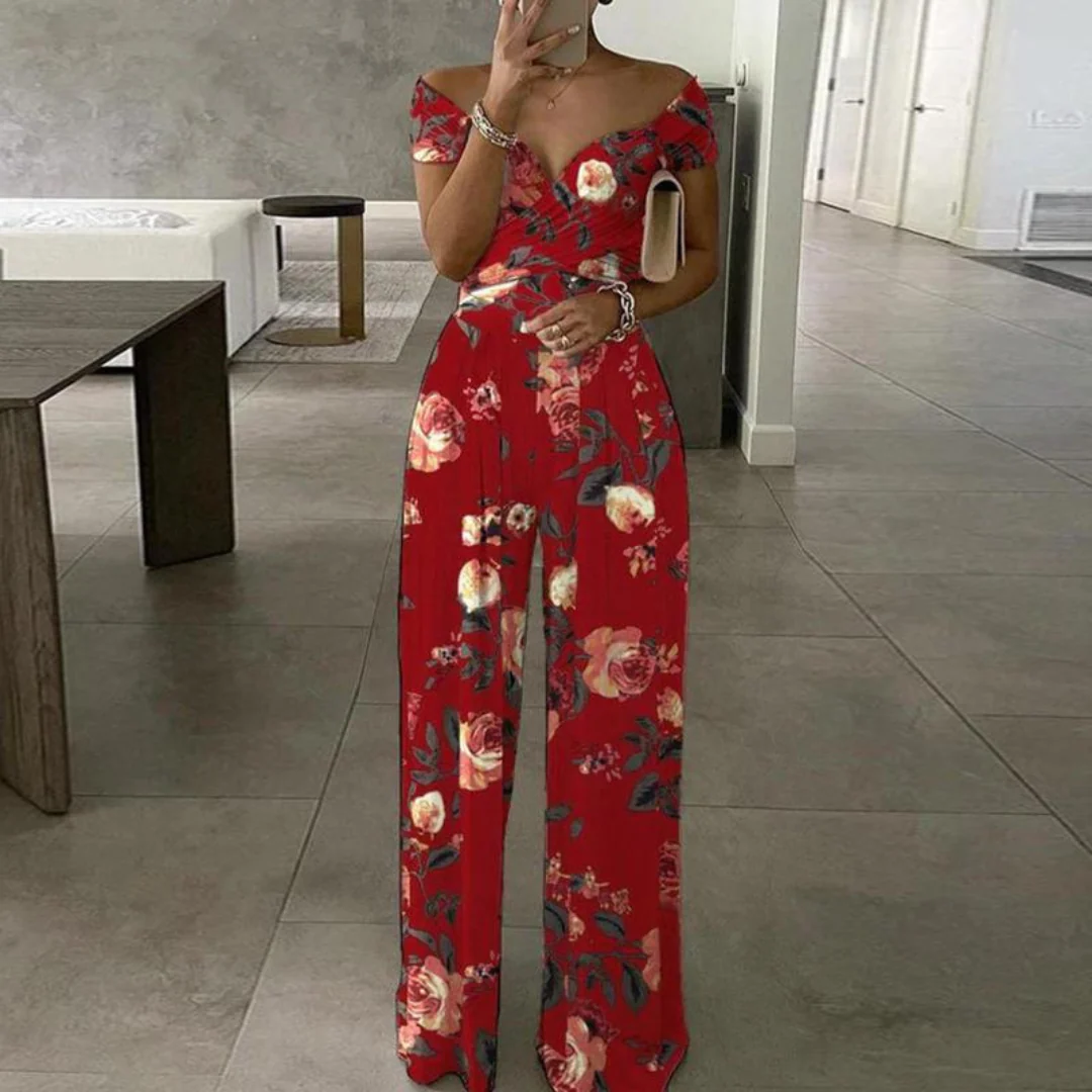 Luna | Women's Off Shoulder Wide Leg Printed Jumpsuit - Image 2