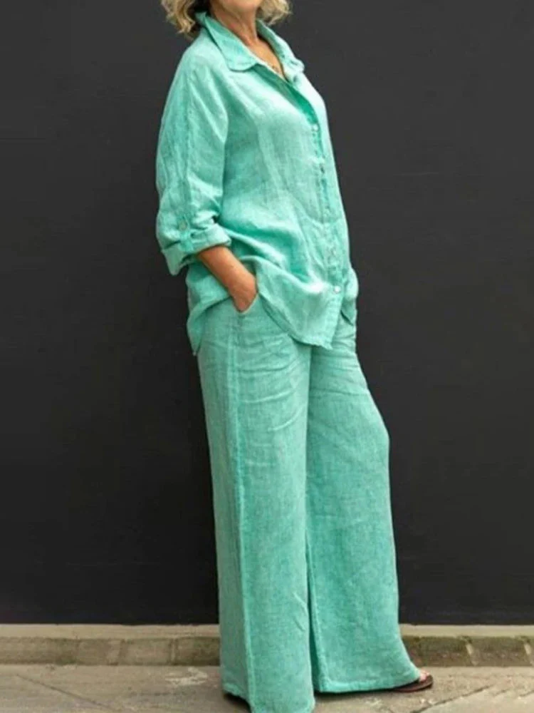 Mabel | Women's 2 Piece Textured Shirt and Wide Leg Trouser Set - Image 4