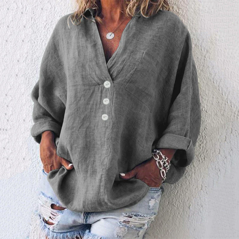 Maeve | Women's Oversized Linen V-Neck Pullover Top Long Sleeve Casual Blouse - Image 4