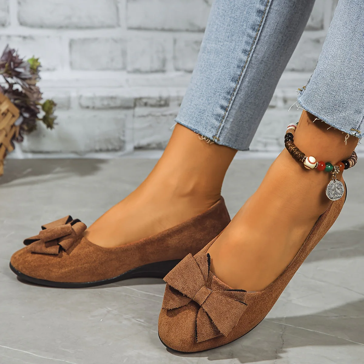 Maisie | Women's Wedge Ballet Flats Bow Detail Suede Slip On Shoes - Image 10