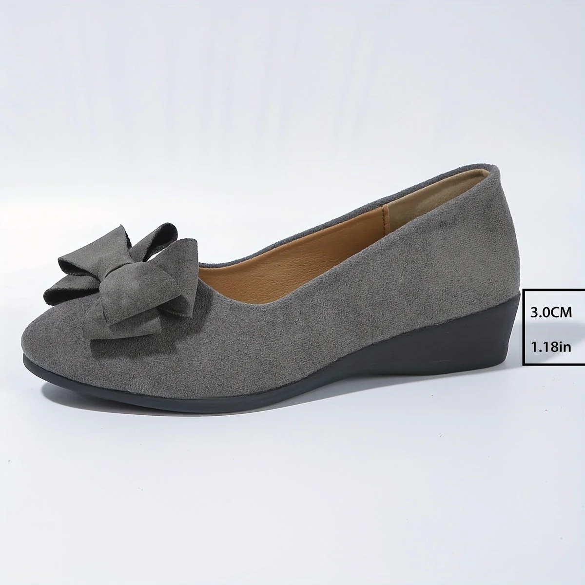 Maisie | Women's Wedge Ballet Flats Bow Detail Suede Slip On Shoes - Image 14
