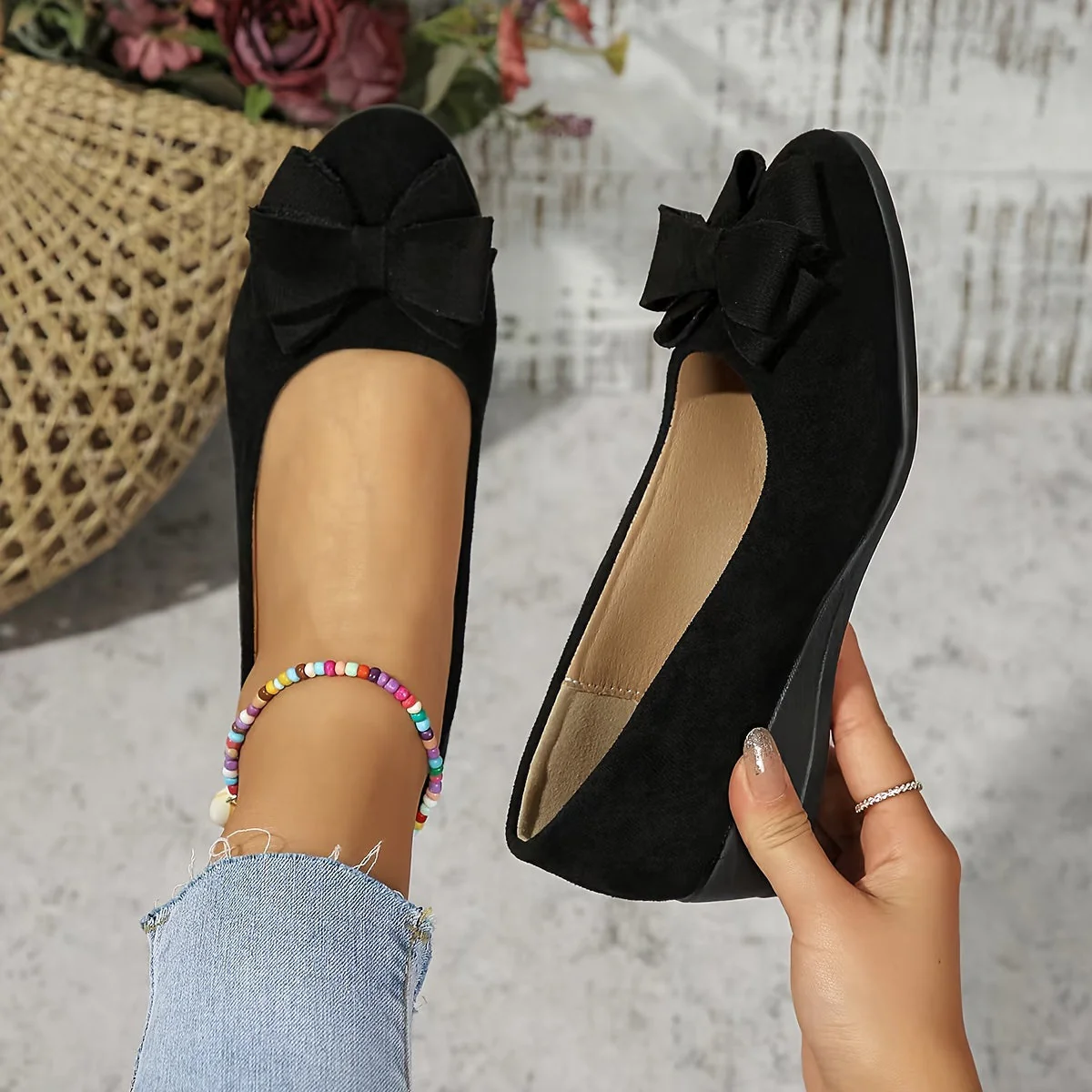 Maisie | Women's Wedge Ballet Flats Bow Detail Suede Slip On Shoes - Image 30