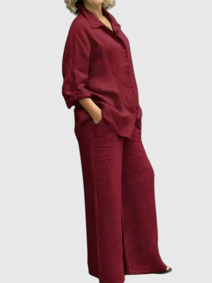 Mango | Women's Linen Shirt Wide Leg Trousers Two-Piece Set - Image 3