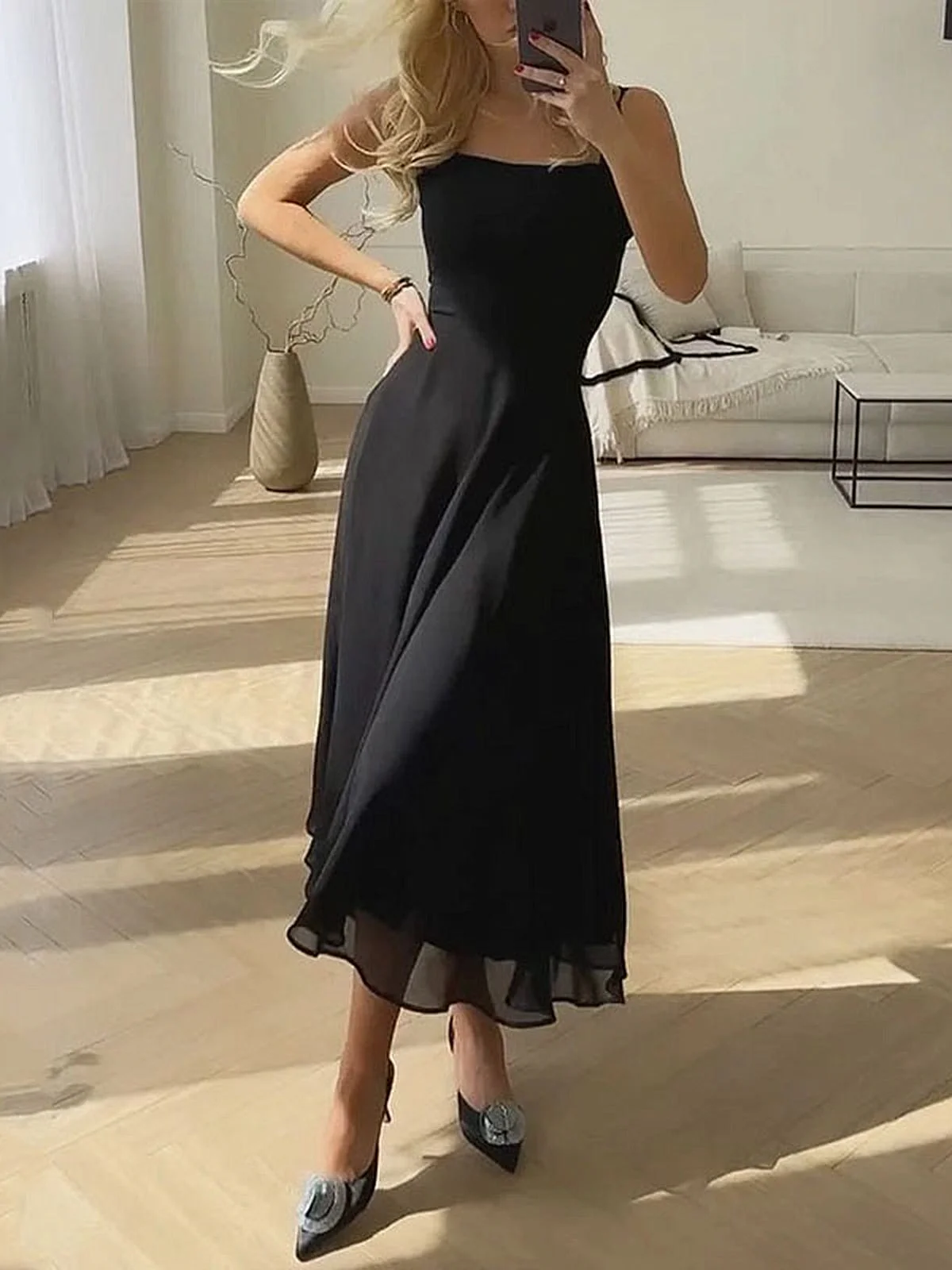 Marcia | Women's Square Neck Sleeveless A-Line Midi Dress - Image 2