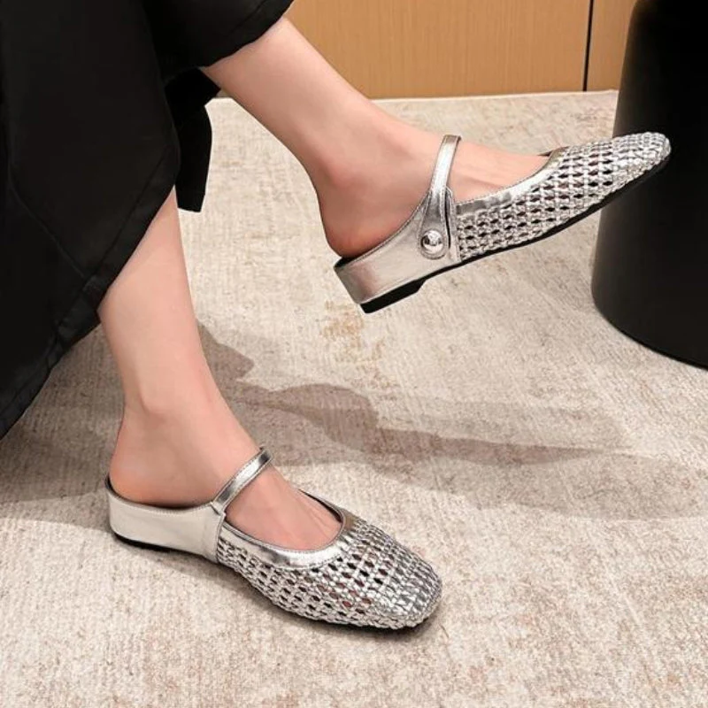 Mira | Women's Woven Mule Flats Mary Jane Strap Slip-On Shoes - Image 7