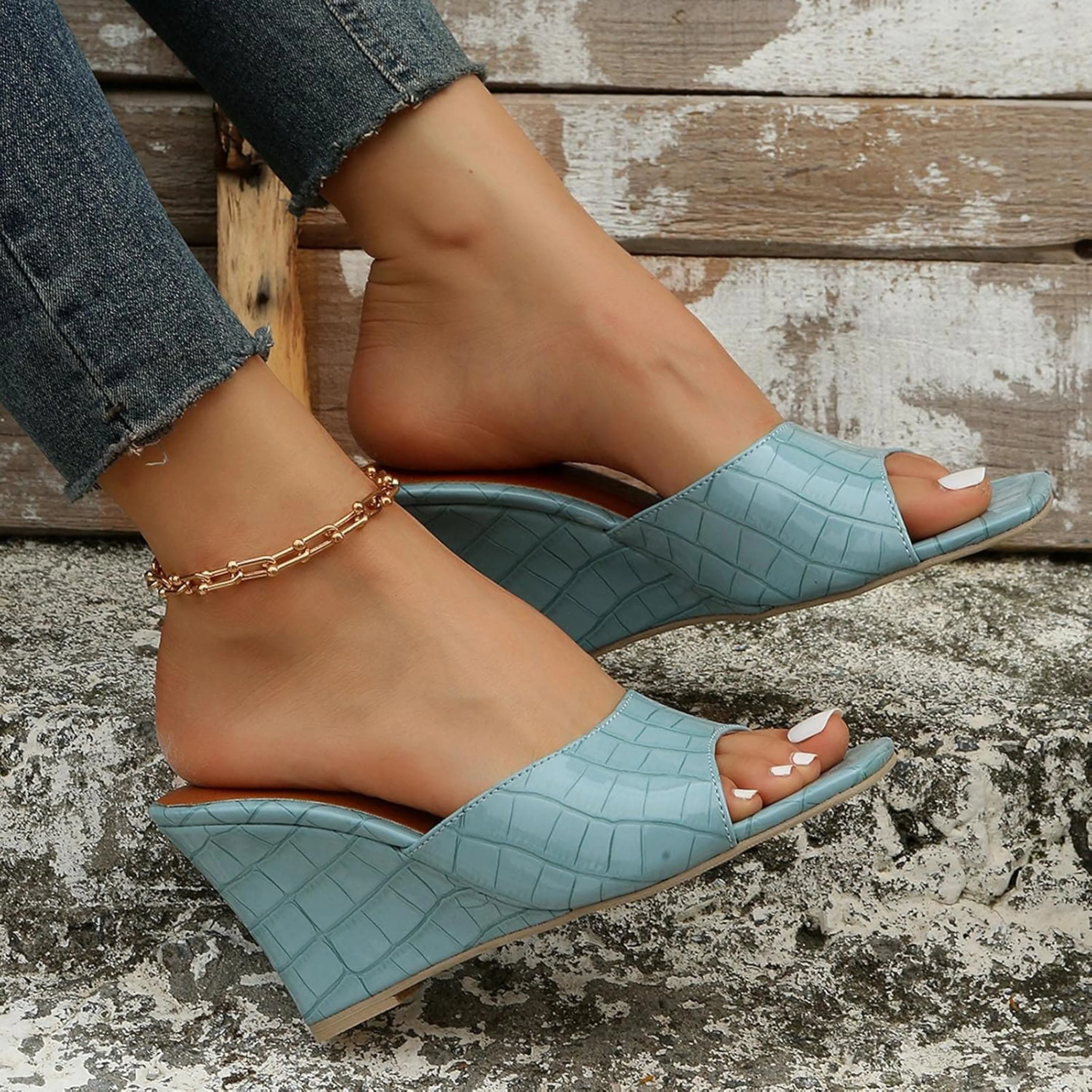 Monroe Faux Snake Leather Wedges - Image 5