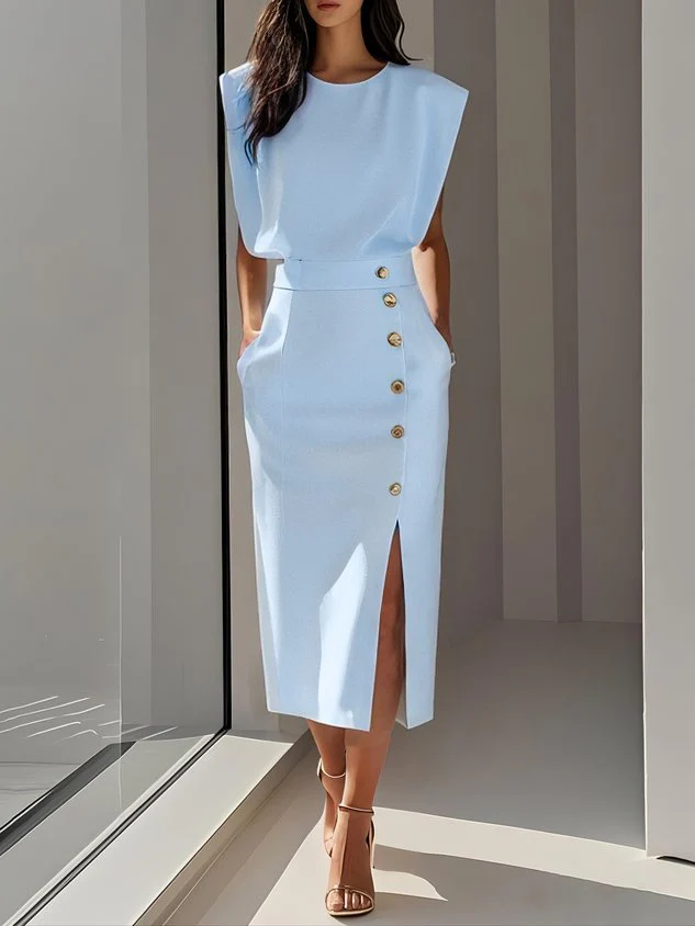 Nina™ | Midi Dress with Side Slit - Image 9