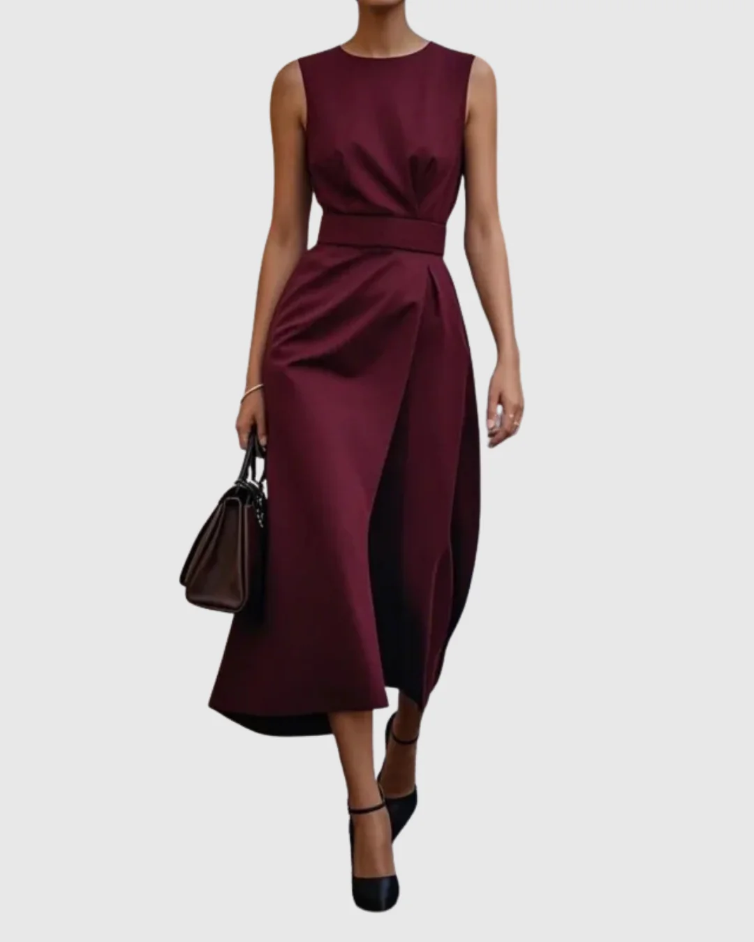 Nora | Women's Sleeveless Round Neck Pleated Midi Dress - Image 4