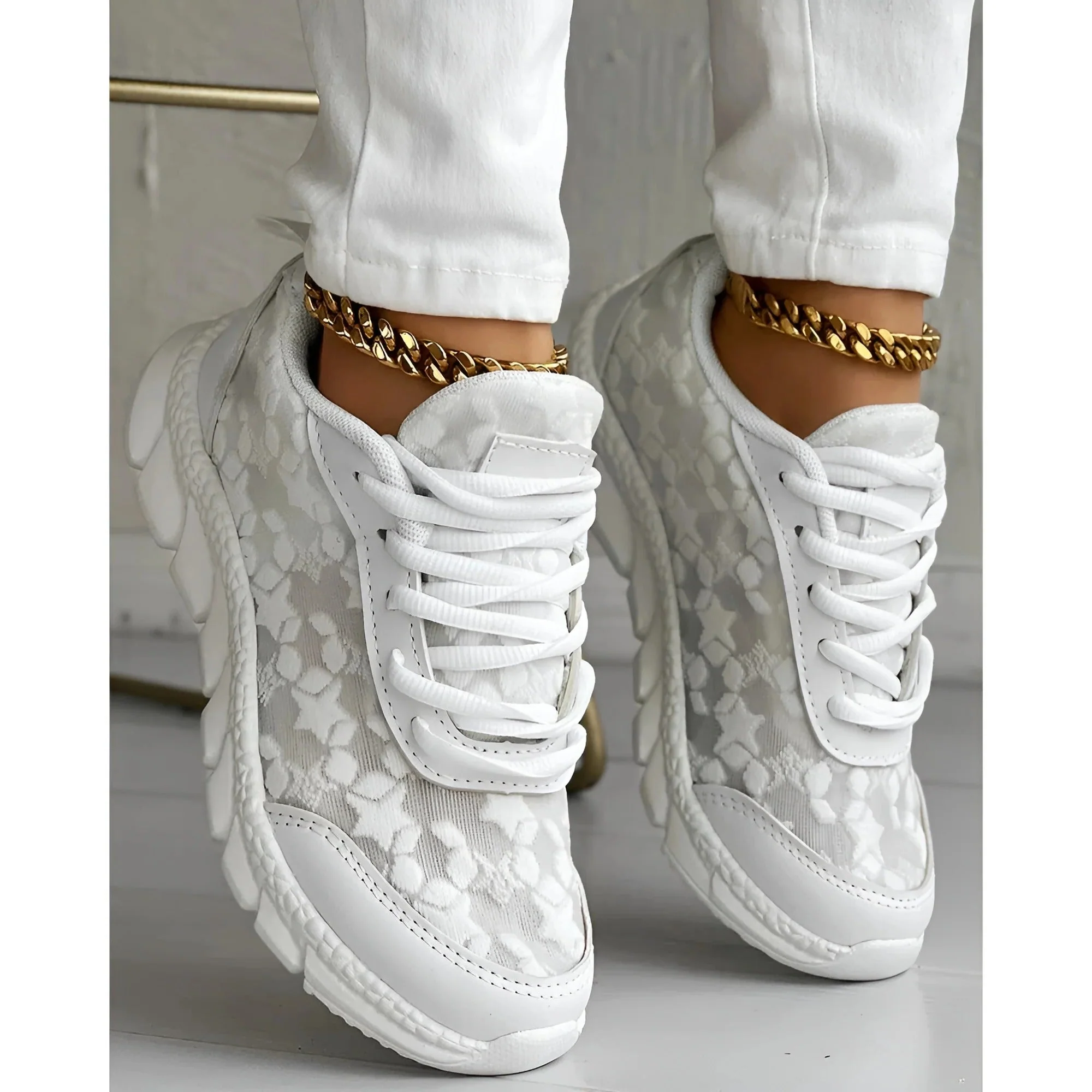 Nova | Women's White Lace Sneakers Casual Daily Trainers - Image 2