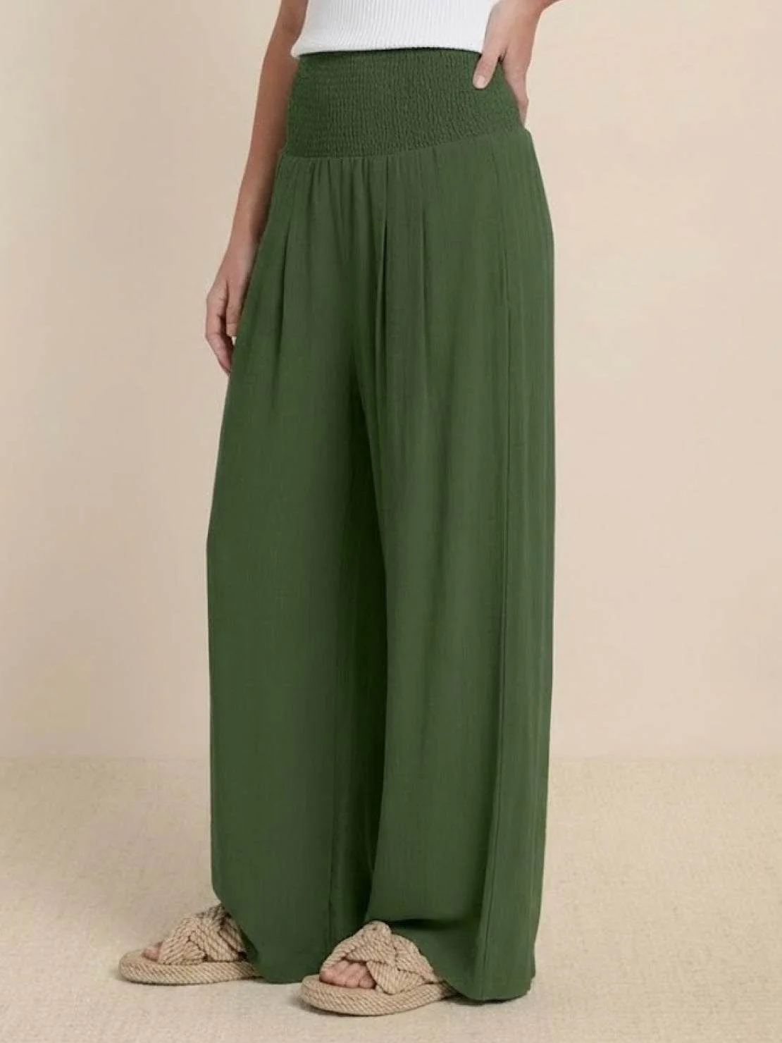 Petra | Women's Wide Leg Pants High Waist Smocked Palazzo Trousers - Image 15