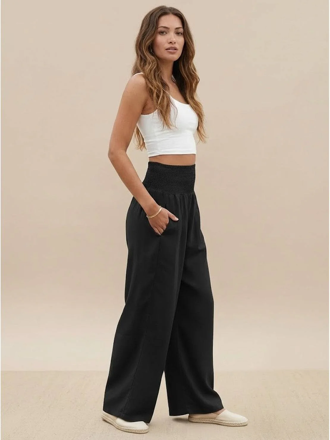 Petra | Women's Wide Leg Pants High Waist Smocked Palazzo Trousers - Image 21
