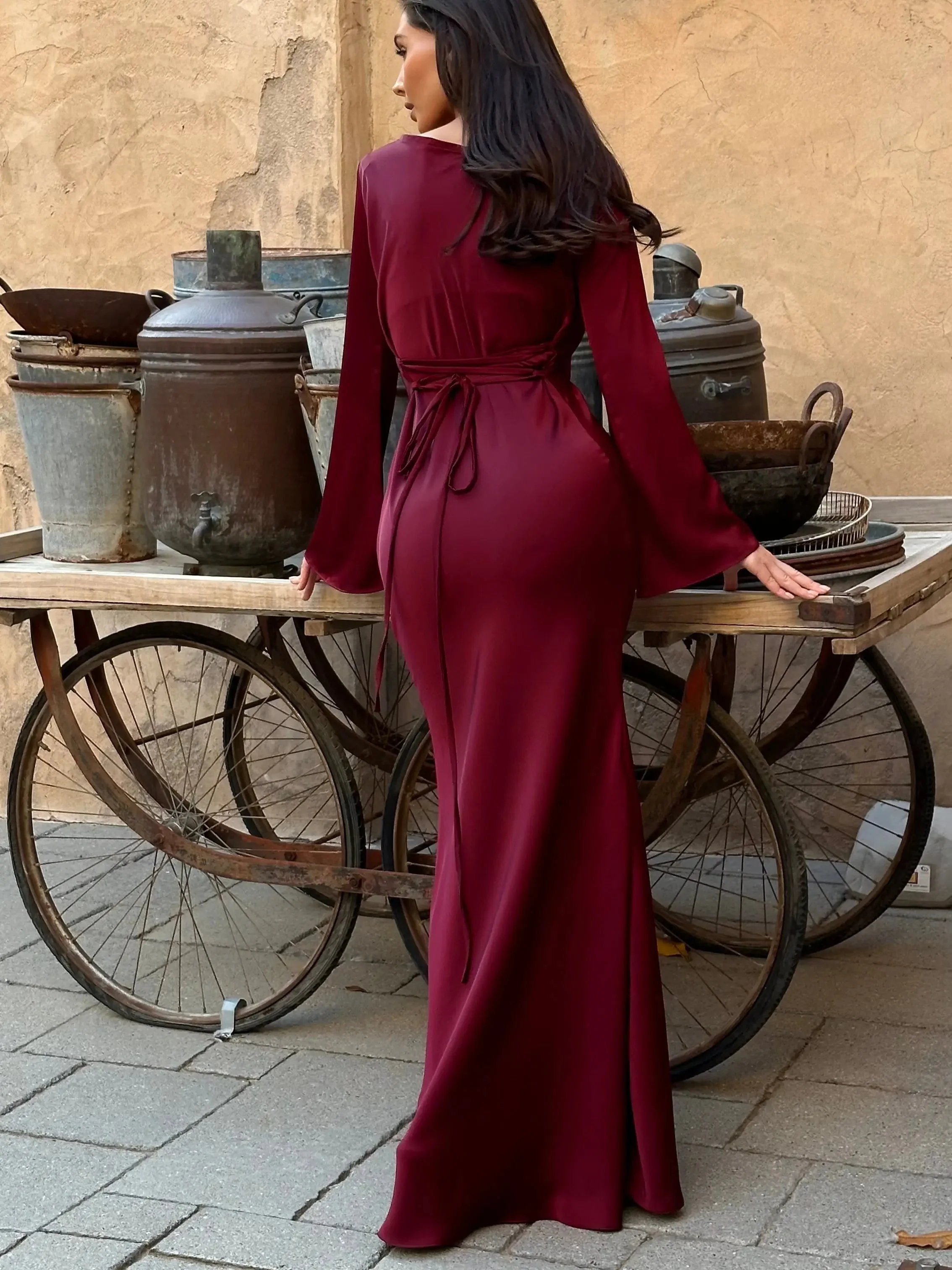 Pharia | Women's Long Sleeve Satin Cowl Neck Maxi Dress - Image 21