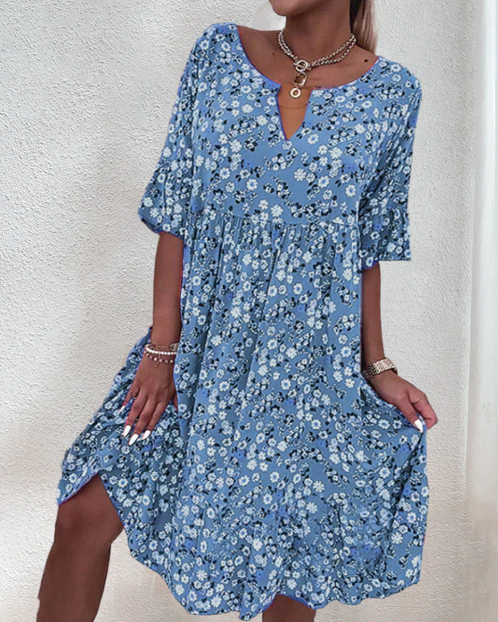 Poppy | Women's Floral Midi Dress Half Sleeve V-Neck Boho Summer Dress - Image 3