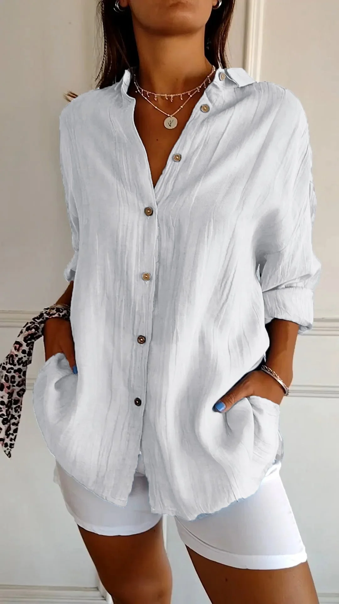 Reese | Women's Linen Button-Up Shirt Relaxed Fit Long Sleeve - Image 12