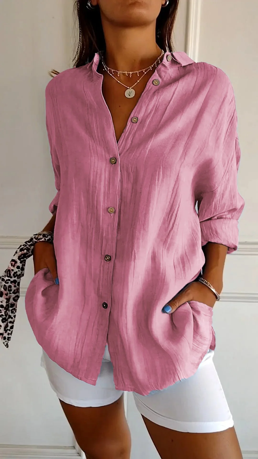 Reese | Women's Linen Button-Up Shirt Relaxed Fit Long Sleeve - Image 3