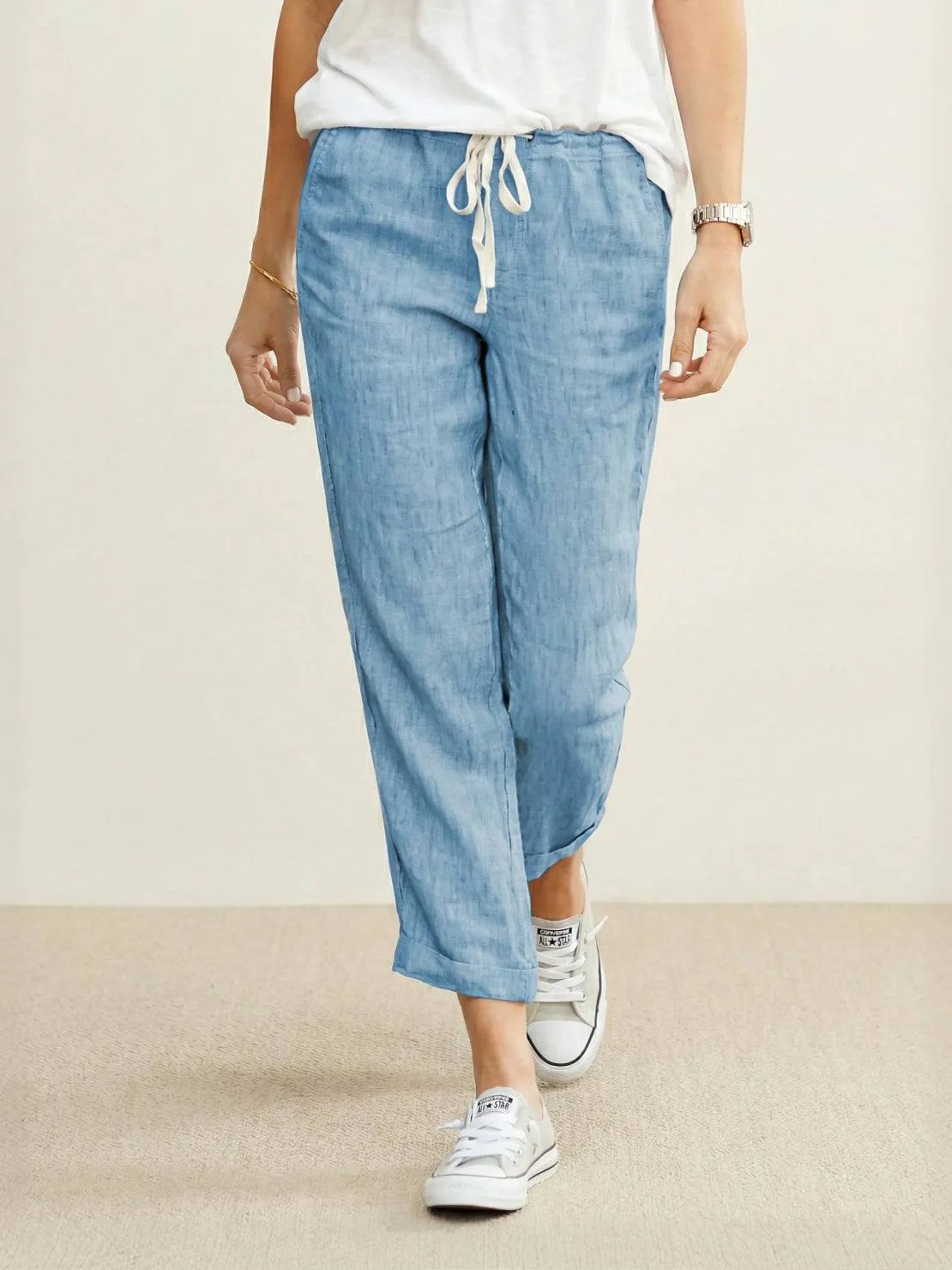 River | Women's Linen Drawstring Pants Relaxed Tapered Fit - Image 21