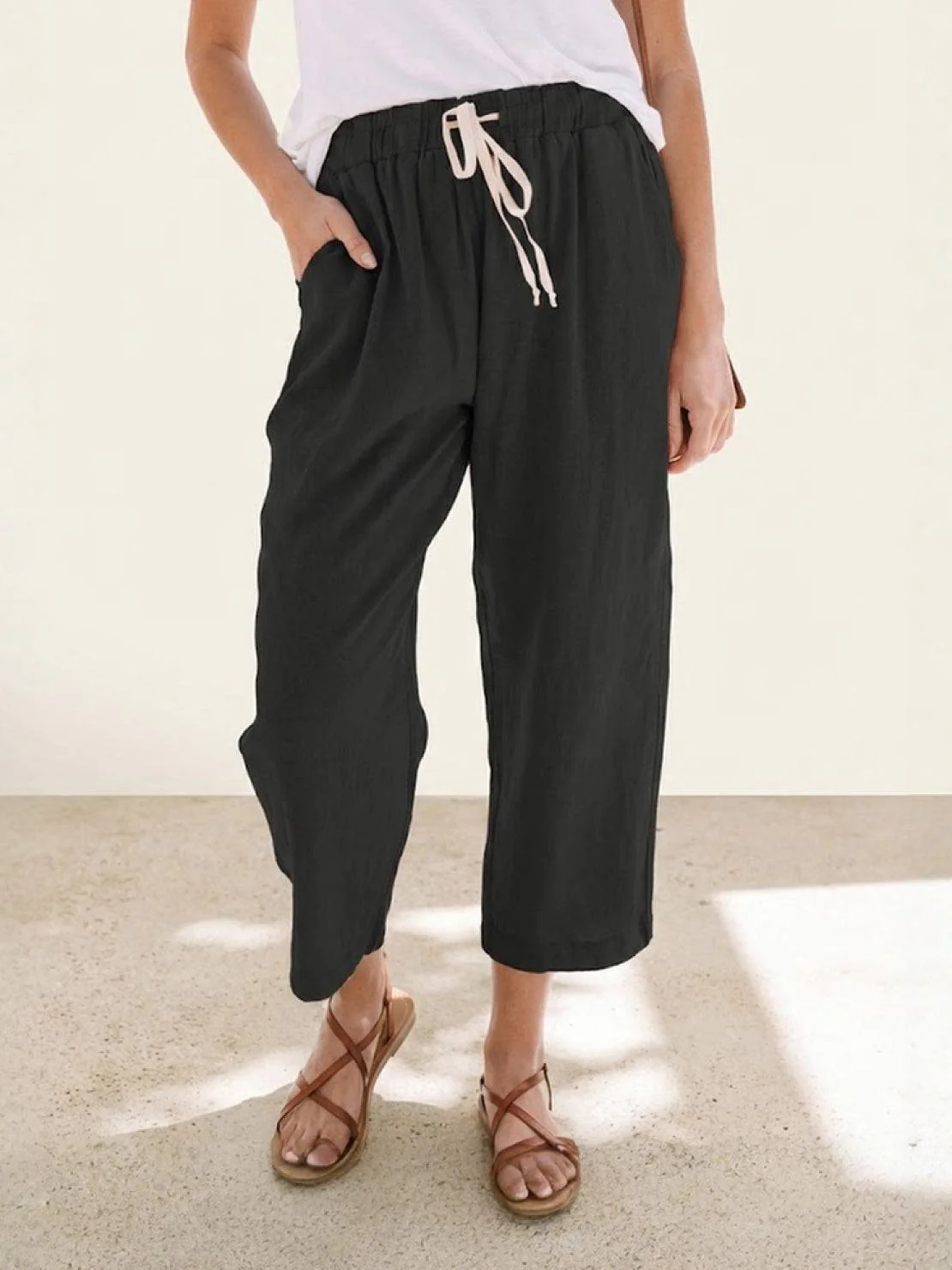 River | Women's Linen Drawstring Pants Relaxed Tapered Fit - Image 6