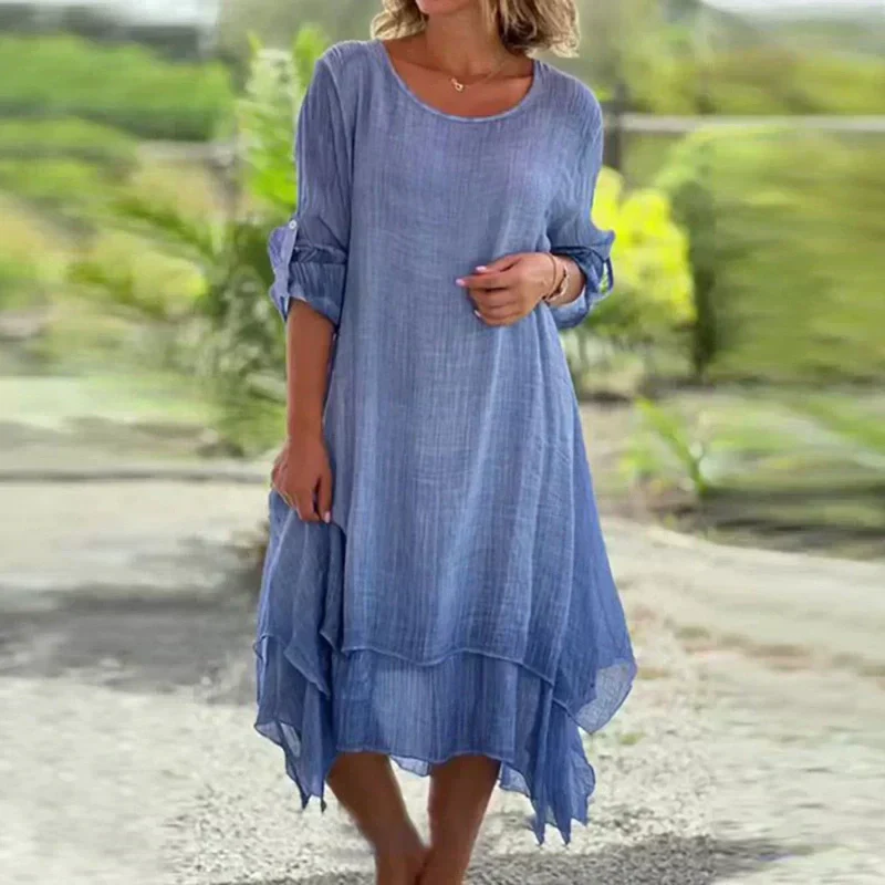 Rosa | Women's Layered Lace Hem Midi Dress 3/4 Sleeve Relaxed - Image 7