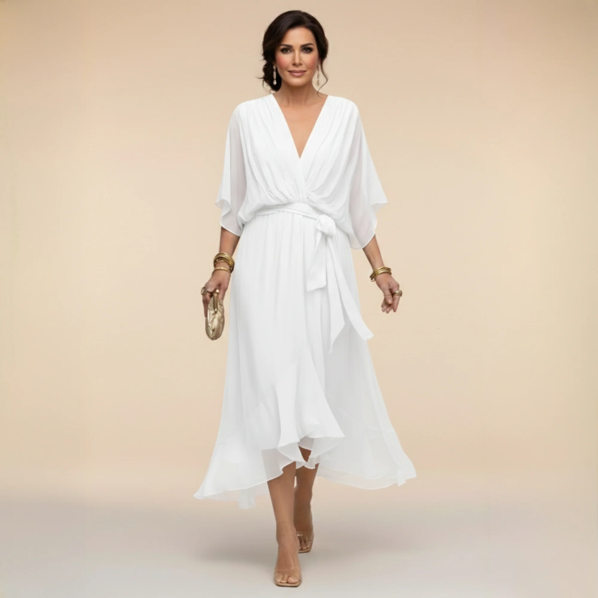 Roxanna | Women's V Neck Wrap Midi Dress - Image 10