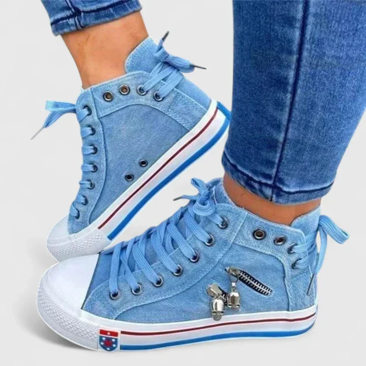 Roxy | Women's High Top Denim Sneakers Zip Stud Detail - Image 3