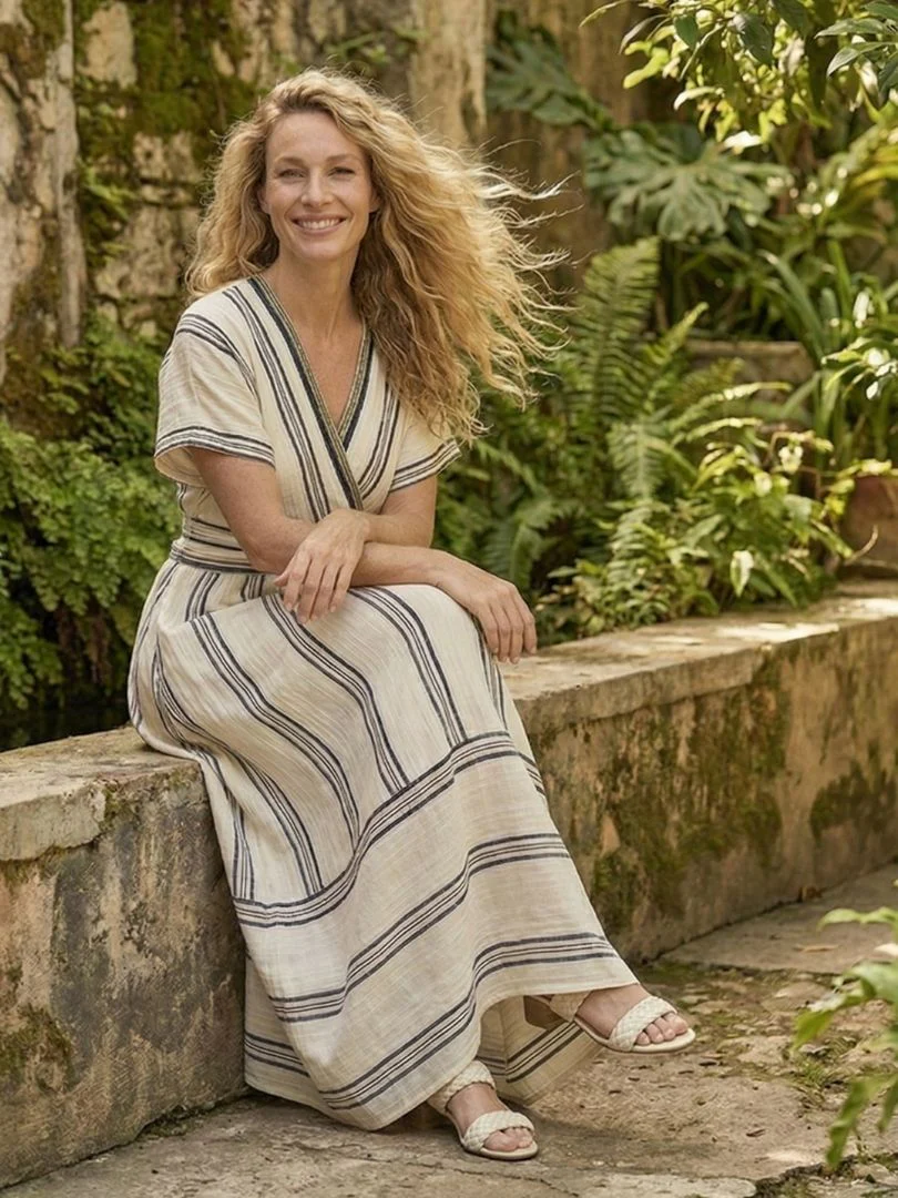 Roxy | Women's Striped V-Neck Wrap Maxi Dress - Image 6