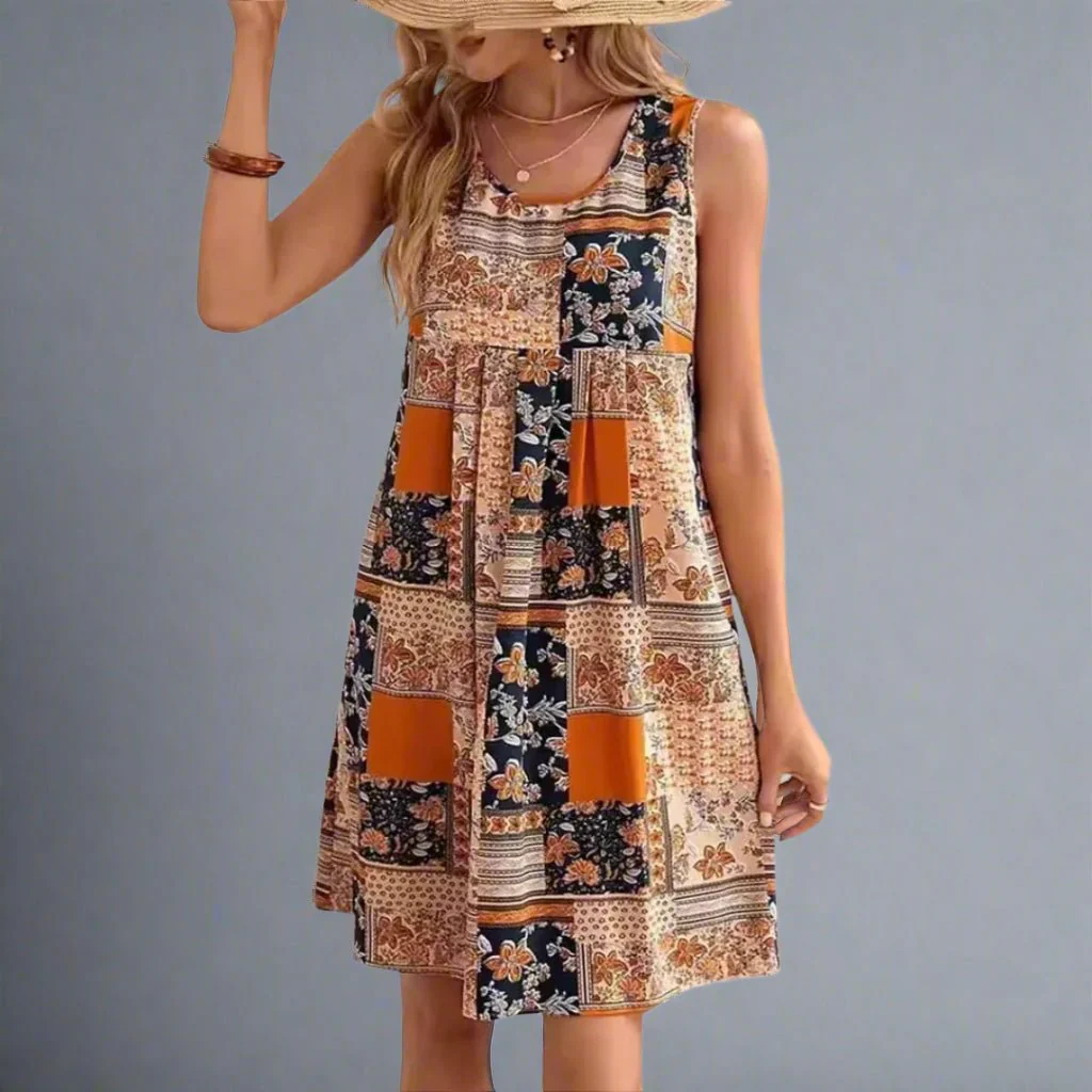 Sage | Women's Boho Patchwork Print Sleeveless Mini Dress - Image 2