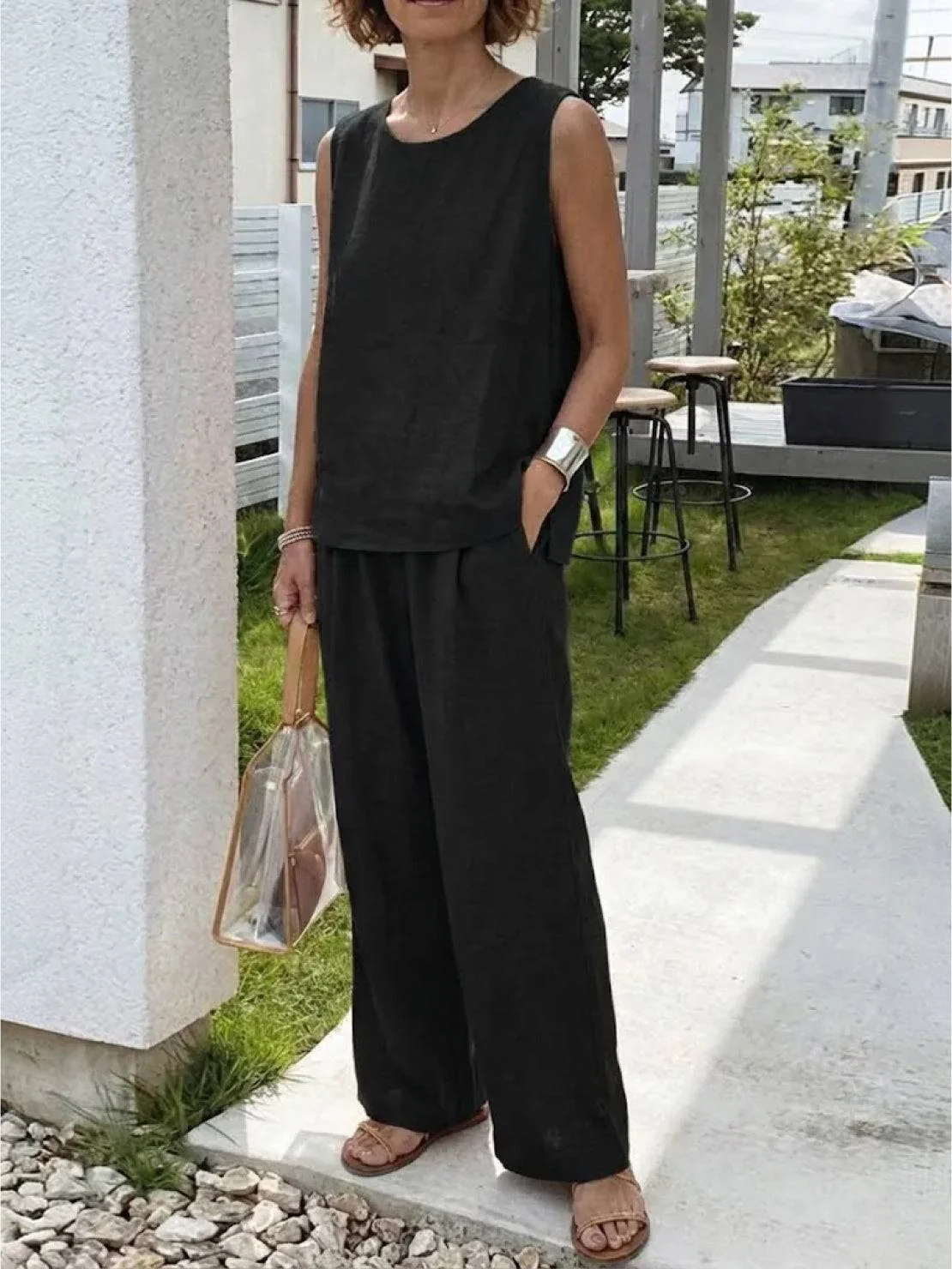 Sage | Women's Linen Sleeveless Top Wide Leg Pants Two-Piece Set - Image 15