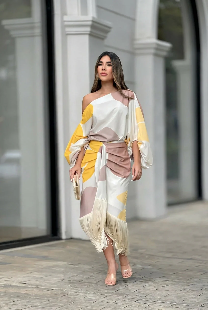 Saskia | Women's One Shoulder Fringe Midi Set - Image 2