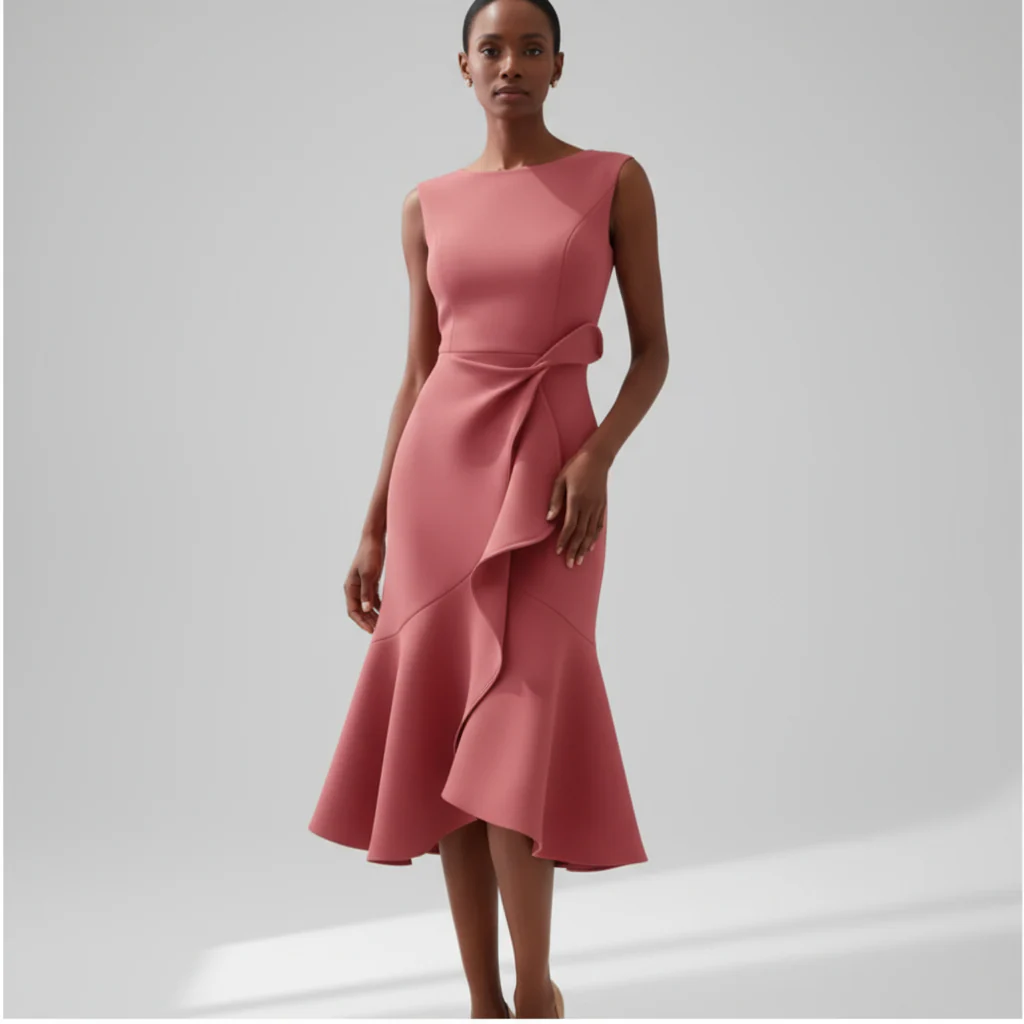 Sheila™ | Draped Asymmetric Midi Dress - Image 3
