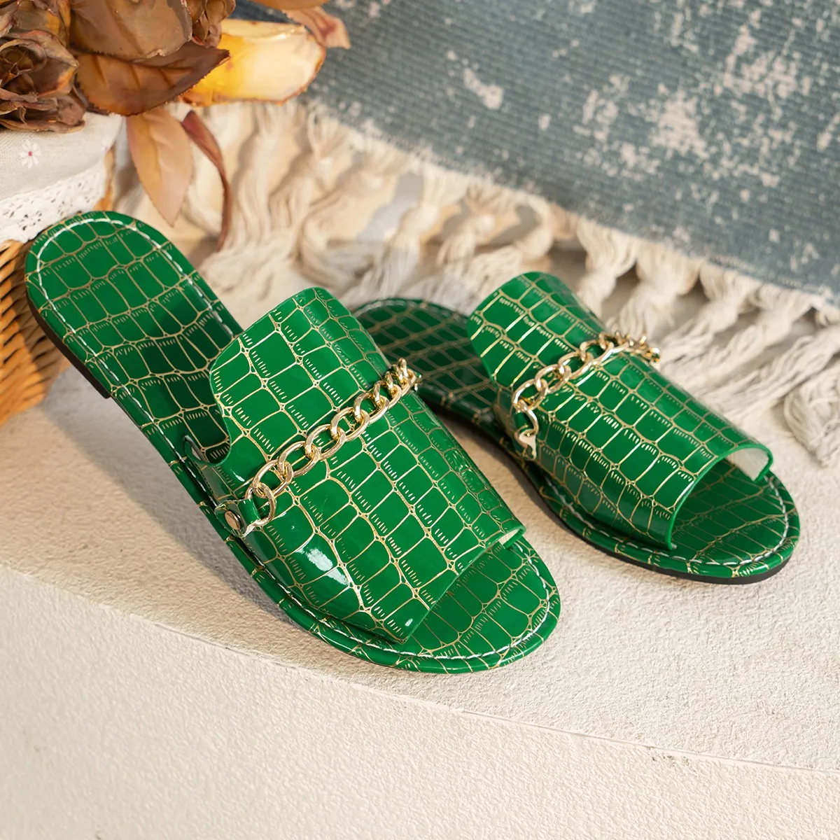 Sophia Croc Skin Sandals - Image 4