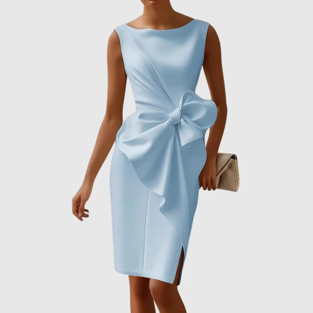 Sophia | Women's Sleeveless Boat Neck Midi Dress Side Bow - Image 4