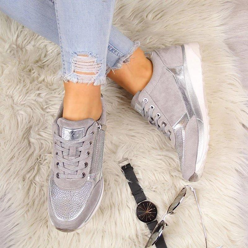 Sparkle | Women's Zip Lace-Up Trainers Rhinestone Detail - Image 10