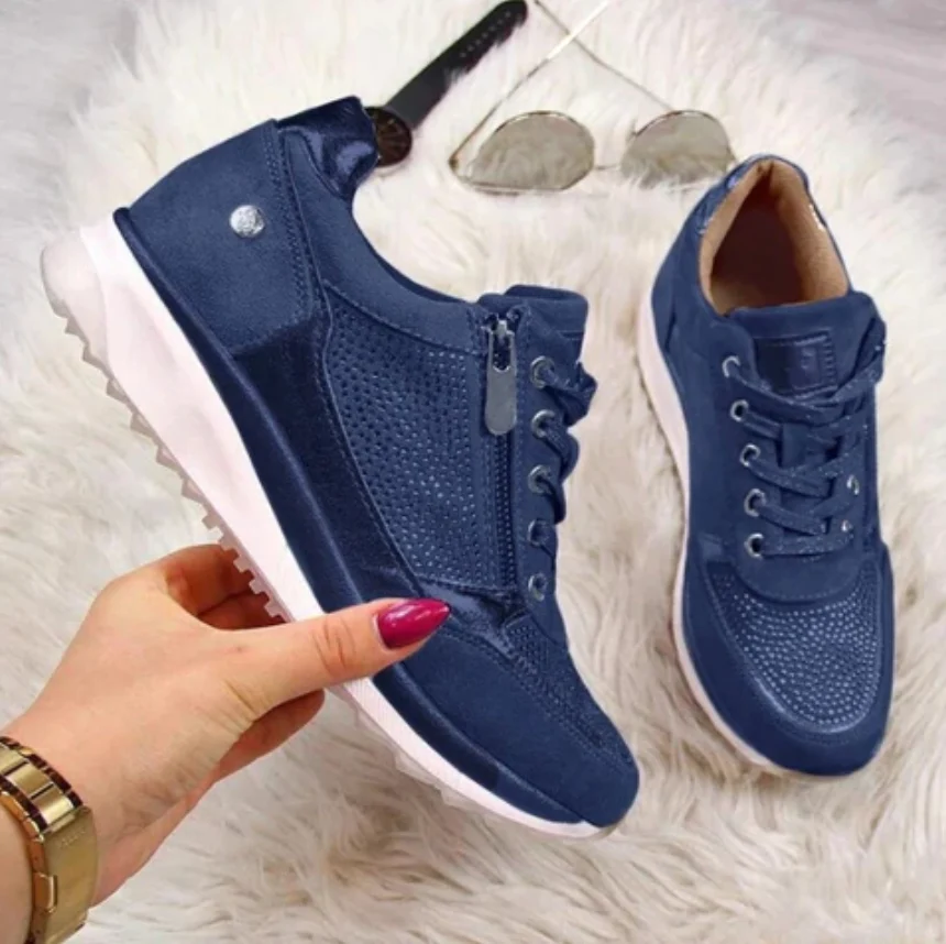 Sparkle | Women's Zip Lace-Up Trainers Rhinestone Detail - Image 2