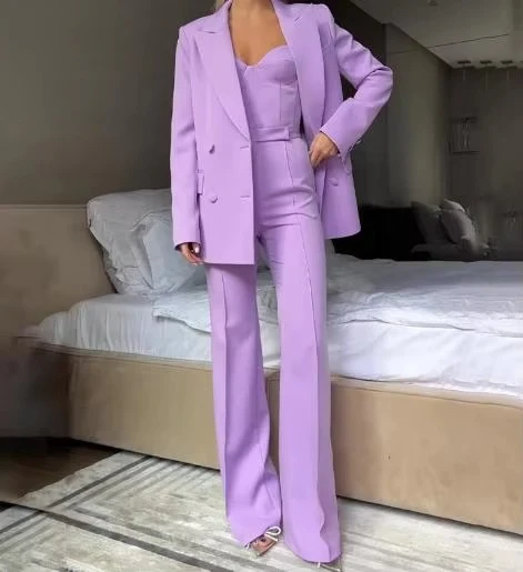 Stella | Women's 3 Piece Blazer Corset Cami Trouser Suit Set - Image 3
