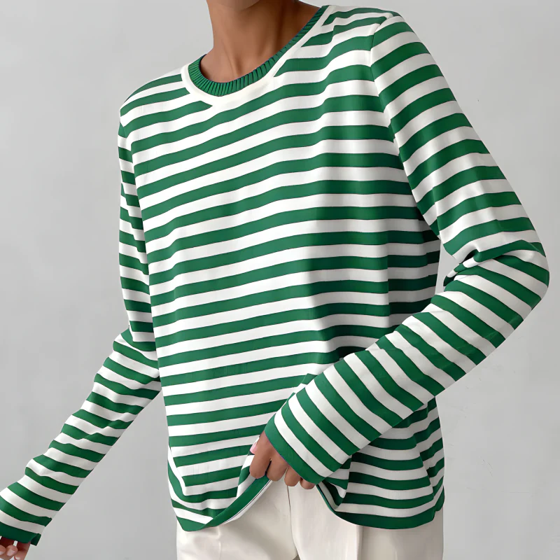 Stella | Women's Striped Knit Sweater Long Sleeve Crew Neck Pullover - Image 7