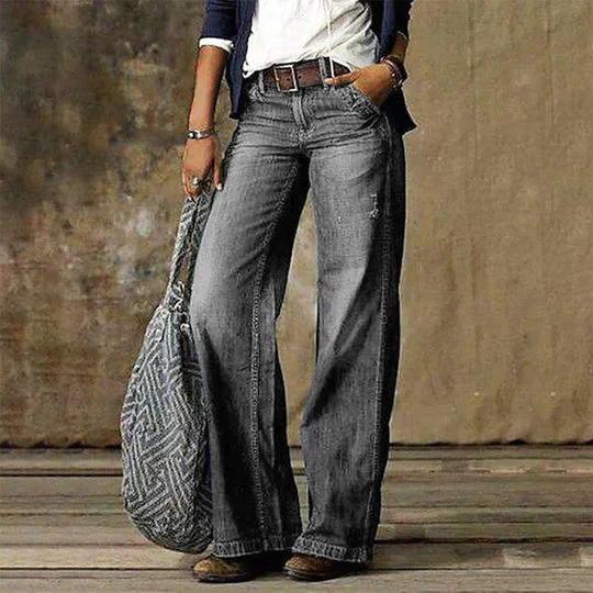 Stevie | Women's High Waist Wide Leg Jeans Flared Denim Retro Flares - Image 4