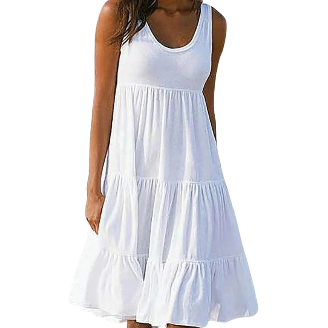 Sunny | Women's Sleeveless Tiered Ruffle Hem Swing Dress
