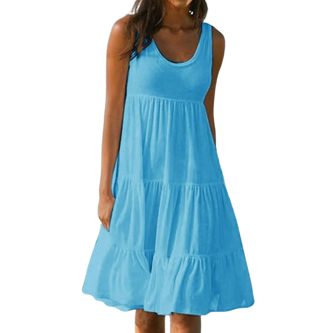 Sunny | Women's Sleeveless Tiered Ruffle Hem Swing Dress - Image 3