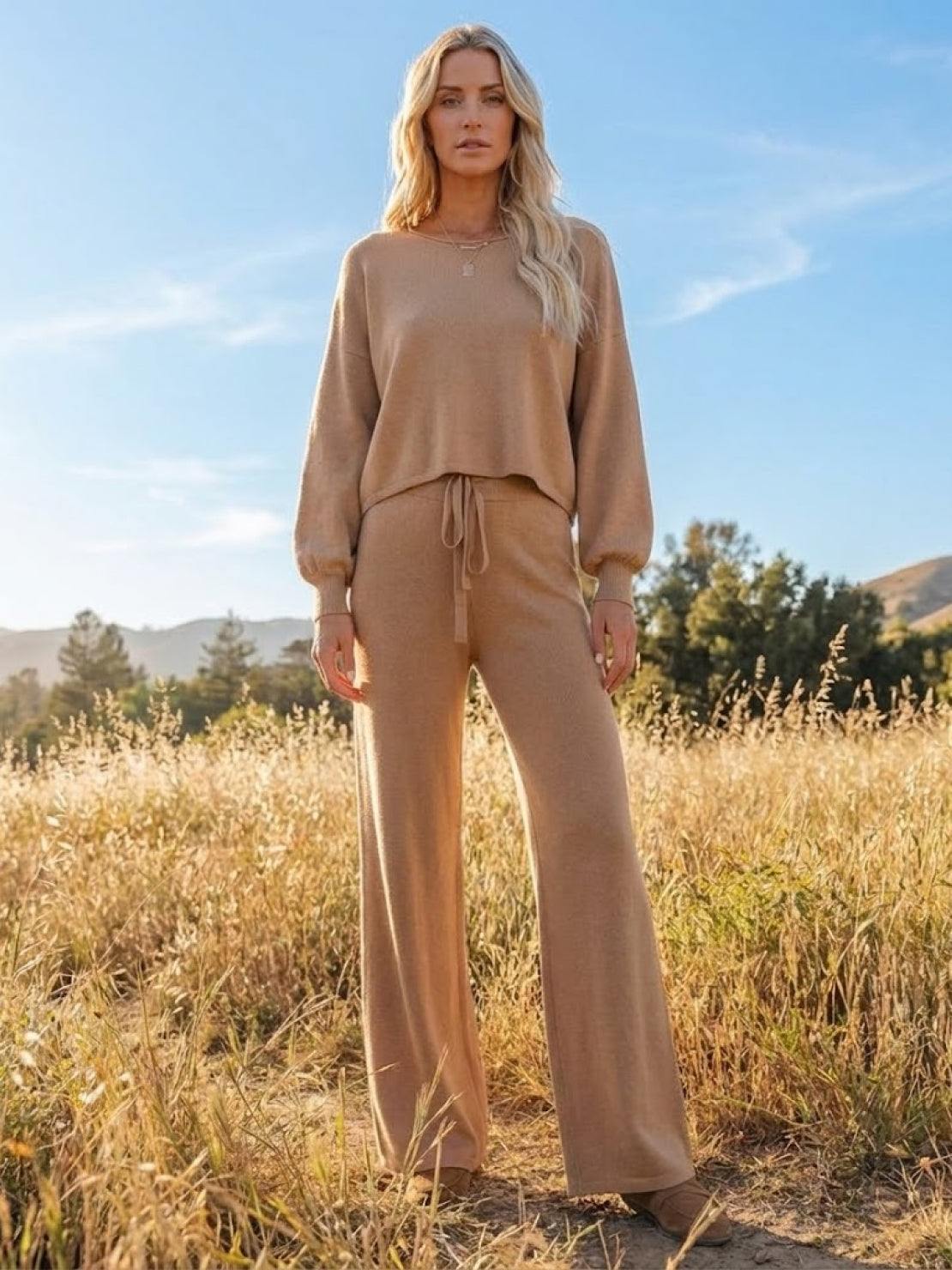 Tara | Women's Casual Two-Piece Set Cropped Jumper & Wide Leg Trousers - Image 12