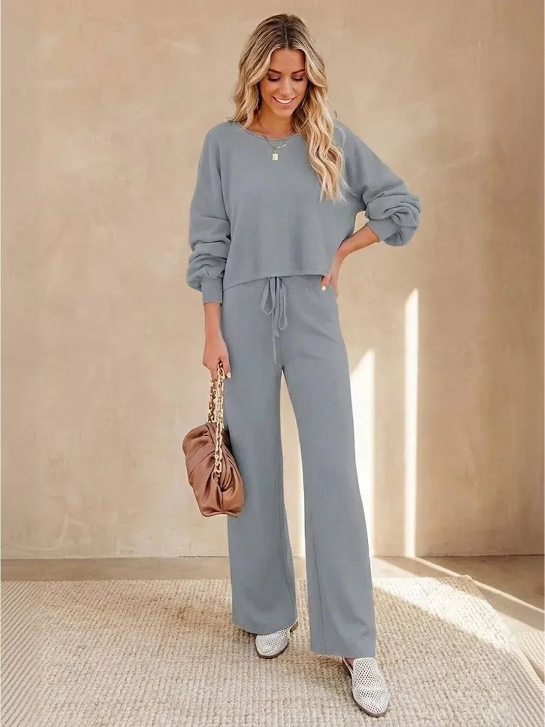 Tara | Women's Casual Two-Piece Set Cropped Jumper & Wide Leg Trousers - Image 18