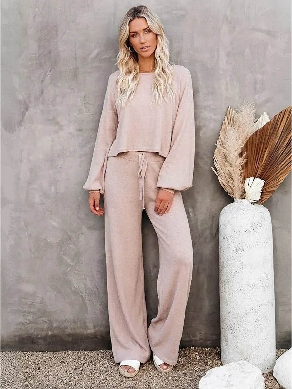 Tara | Women's Casual Two-Piece Set Cropped Jumper & Wide Leg Trousers - Image 5
