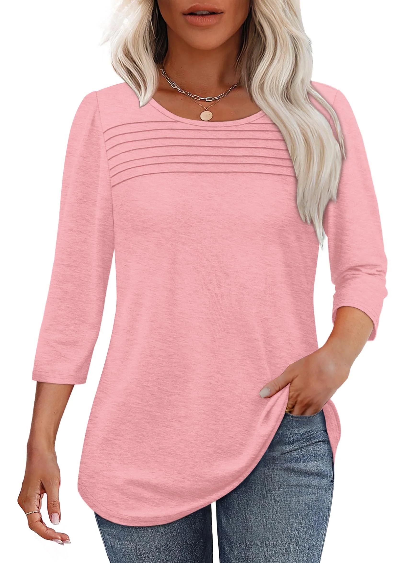 Tessa | Women's 3/4 Sleeve Pleated Top Scoop Neck Casual Everyday Top - Image 6